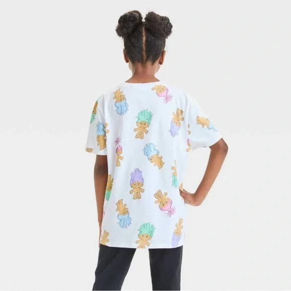 Trolls  Girl's Printed  T-Shirt White pastel Multicolor choose your size 👇 - Picture 3 of 7